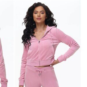 Juicy Couture OG Big Bling Velour Hoodie - Rose